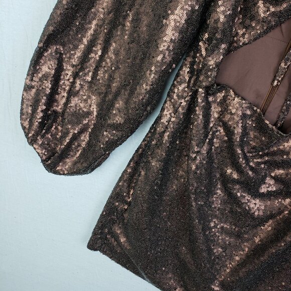 Showpo Australia Kat Long Sleeve Bodycon Mini Dress in Chocolate Sequin size 8 - Picture 15 of 16